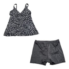 Kim Gravel x Swimsuits For All Printed Shirred Top w Shorts Set Size 12 Black