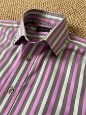 DUCHAMP PEWTER / PINK MULTI STRIPE BUTTON CUFF SHIRT 16