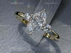 3 Ct Marquise Cut Moissanite Three-Stone Engagement Ring 14K Yellow Gold Plated