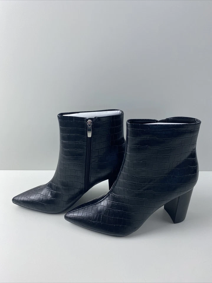 Nine West FANIYA3 Black Leather Pointed Toe Zip Block Heel Booties Women's 8.5 M - Image 4 of 4