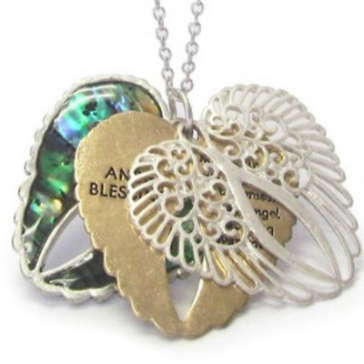 Triple Angel Wing Abalone Pendant Necklace Silver and Copper