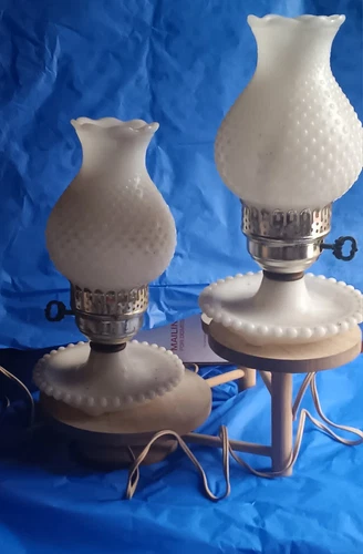Vintage White Hobnail Milk Glass Vanity/ Boudoir Lamp
