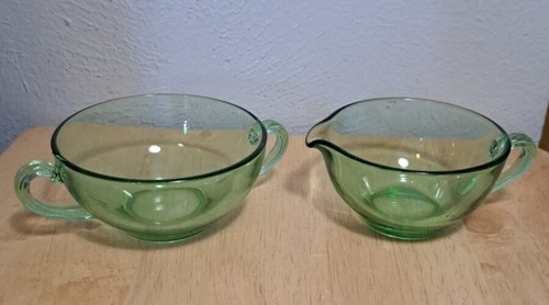 Vintage 2 Green Depression Glass Cup & Saucer Uranium