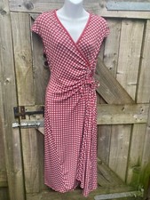 MAX STUDIO RED DITZY PRINT V NECK, SLEEVELESS FAUX WRAP MIDI DRESS - SMALL - UK8