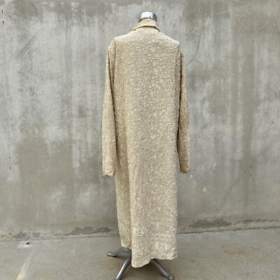 Antique 1920s Egyptian Cream Hand Embroidered Silk Coat Maxi