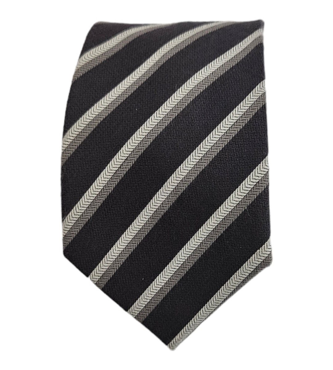DOPPELGANGER - z DOPPELGÄNGER Gray Striped Bamboo Blend Tie 60