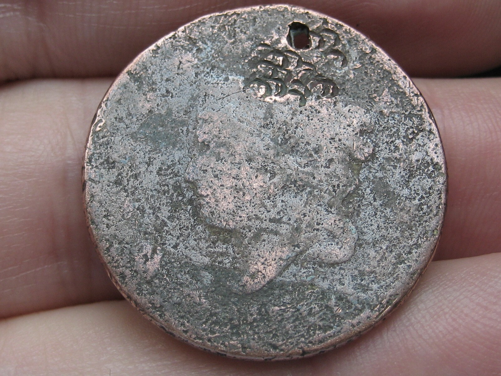 1820 Matron Head Large Cent Penny- Large Date, About Good Details, Holed