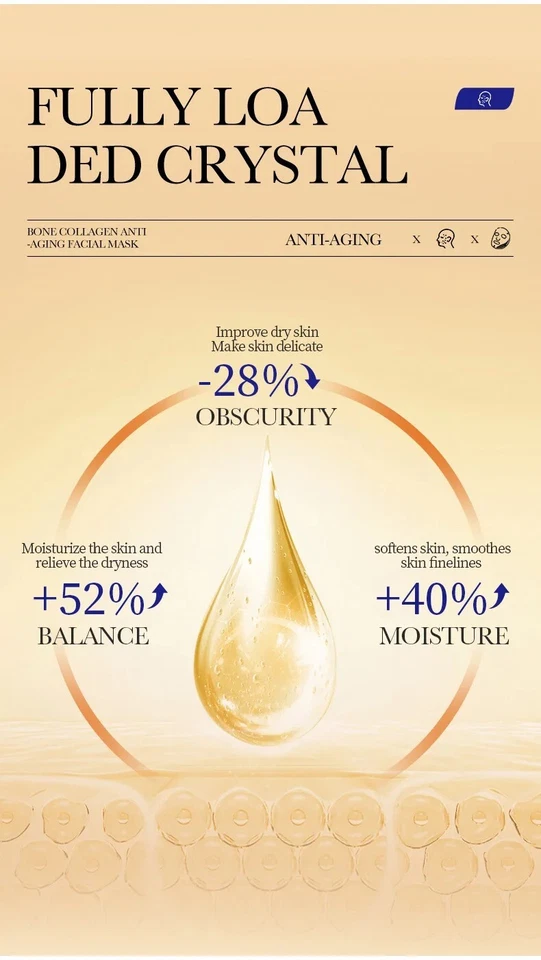 ANTI-WRINKLE COLLAGEN FACE MASK 10PCS MOISTURIZING ANTI-AGING REPAIR BRIGHTENING - Image 4 of 4