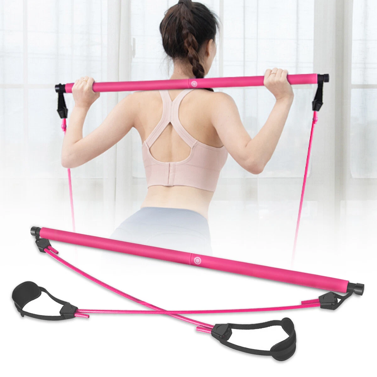 Portable Pilates Bar Kit W/Resistance Band Adjustable Exercise