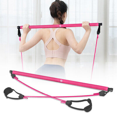 Portable Pilates Bar Kit W/ Resistance Band Adjustable Exercise Stick Toning Gym