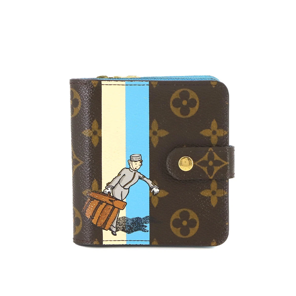 LOUIS VUITTON Monogram Groom Compact Zip Wallet Brown Blue M60036  