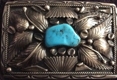 Vintage Signed Gilbert Ortega Enterprises Navajo Silver Turquoise Buckle Belt Vintage Signed Gilbert Ortega Navajo Silver Turquoise Belt  main image 3