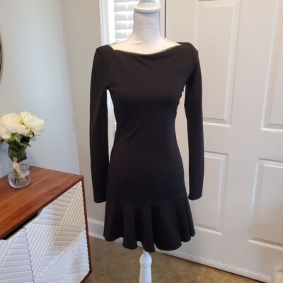 sachin and babi light blue dress Rachel Zoe Dropped Waist Dress Womens XS Black Zippered Boat Neck Ruffle Hem