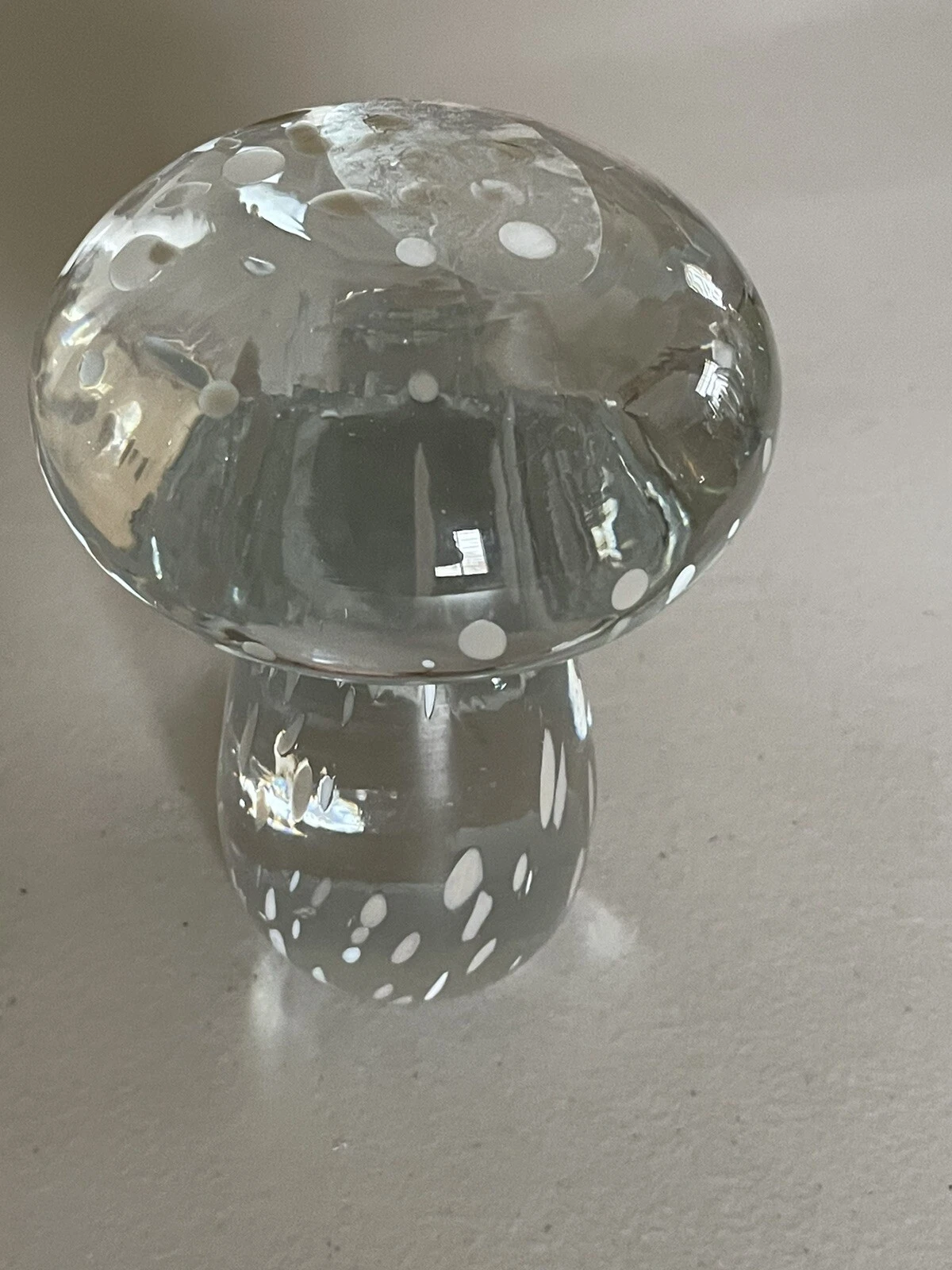 ALESSANDRO COPPOLA MURANO ART GLASS CLEAR WHITE MUSHROOM FIGURINE 4 25”