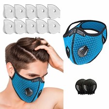 Reusable Dual Breathing Valve Face Mask Cover W 10pcs Activated Carbon Filters