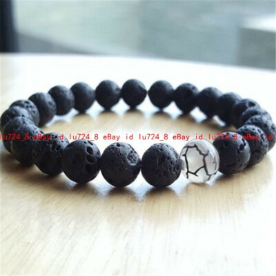 Handmade 6/8/10/12mm Volcanic Lava &Dragon Veins Agate Gem Beads Pray Bracelet