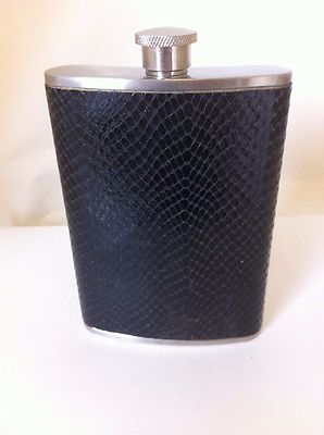 Flachmann 8 Oz SCHWARZ Schlangen-/Reptilienmuster Echtleder.