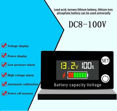 6133A DC8-100V Digital Voltmeter LCD Lead-acid Li-ion Battery Capacity Indicator