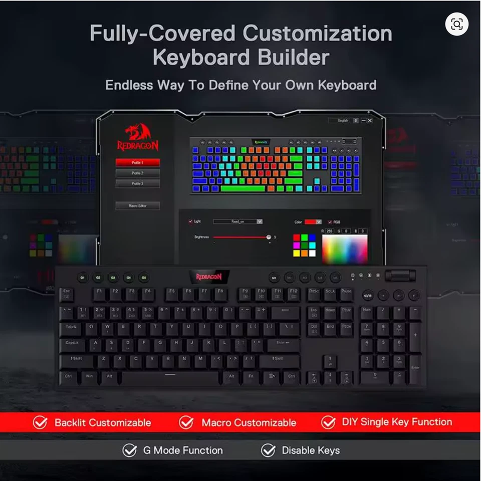 Redragon K618 Horus Wireless Mechanical Gaming Keyboard | RGB, Bluetooth & Wired - Image 4 of 4