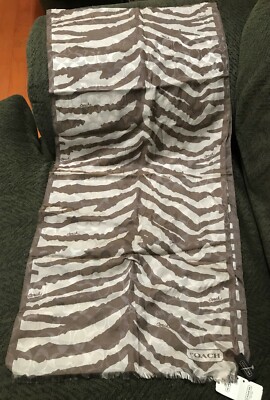 NWT COACH OCELOT Zebar Signature Long Oblong Cotton/SILK Brown Wrap Scarf 