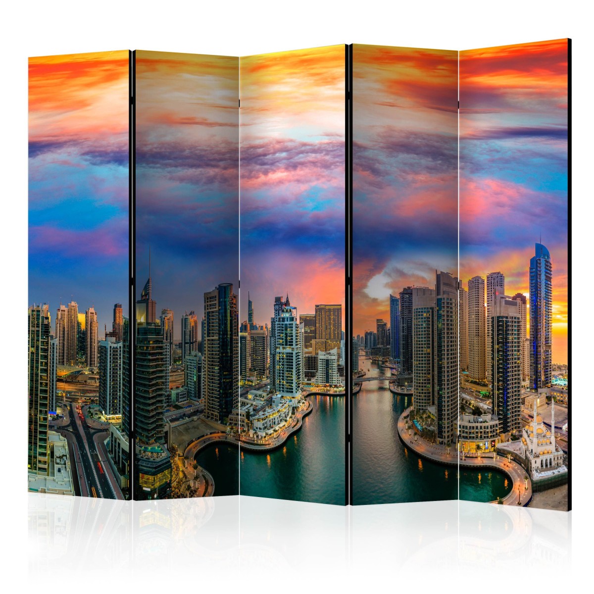Paravent 5 volets Afternoon in Dubai grand format en bois de pin