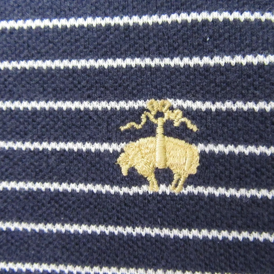 Brooks Brothers 男式 Polo 衫 M 普通蓝色条纹胸部标志浮雕棉 — 第 3/4 张图片