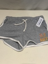 Old Navy Knit Shorts, Grey W/ White Trim Logo,Girls Size S 6/7 , Pockets, NWT