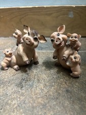 Mother Pig Piglets Statuette Ceramic Set Of 2