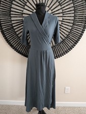 Quince Slate Blue Gray Jersey Wrap Maxi Dress M Short Sleeve Casual Minimalist