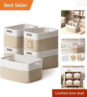 Multi-Purpose Cotton Rope Baskets - Set of 5 Storage Bins for Home Organization