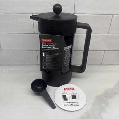 Bodum Bean Sustainable French Press Coffee Maker 8 Cups/34 Ounce Black Fast Ship