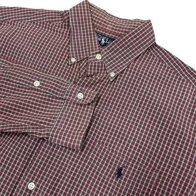 Ralph Lauren McMeel Shirt Mens Large Red Plaid Button Down Long Sleeve Cotton