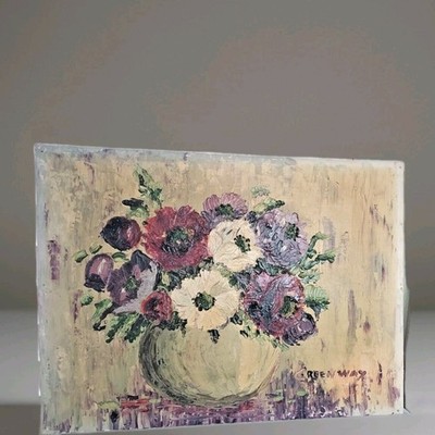 Julia Greenway: Hand painted oil on board floral bouquet NO frame