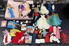 Vintage 1962 Barbie & Midge Pink Case w/ Mixed clothes accessories Ken Doll Lot