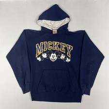 Vintage Disney Mickey Hoodie Mens Medium Blue Pullover Graphic Made USA 90s