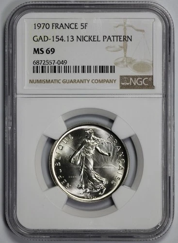 1970 France 5 Francs NGC MS 69 GAD-154.13 Nickel Pattern