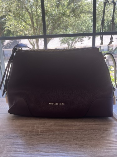 Michael Kors Crosby Medium Pebbled Leather Messenger Crossbody Brandy Red