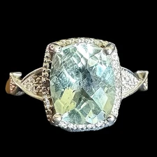 Vintage Genuine Lab Aquamarine Sterling Silver Twisted Band Ring Size 8