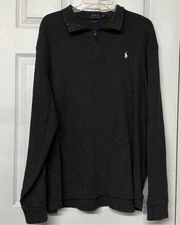 Polo Ralph Lauren Estate Rib Gray Long Sleeve Pullover 1/4 Zip Pony Sz XL