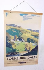 Vintage Yorkshire Dales British Railway Poster Silkscreened Onto Fabric