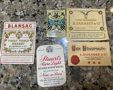 Vintage Lot of 4 Liquor Labels Brandy Whiskey Vodka  Cognac L. DUCASSE Mr Boston