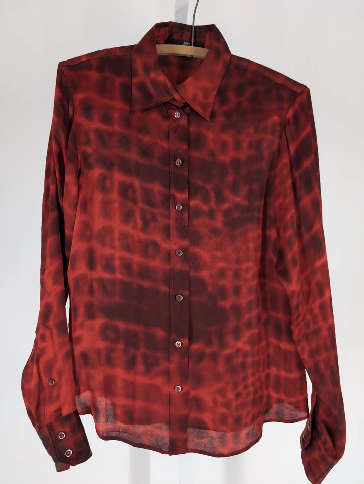 Hugo Boss 跑道丝绸抽象扎染蛇皮透明丝绸衬衫美国 6 意大利 40 — 第 4/4 张图片