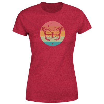 Retro Butterfly Womens T Shirt Funny Rainbow Graphic Vintage Ladies Tee