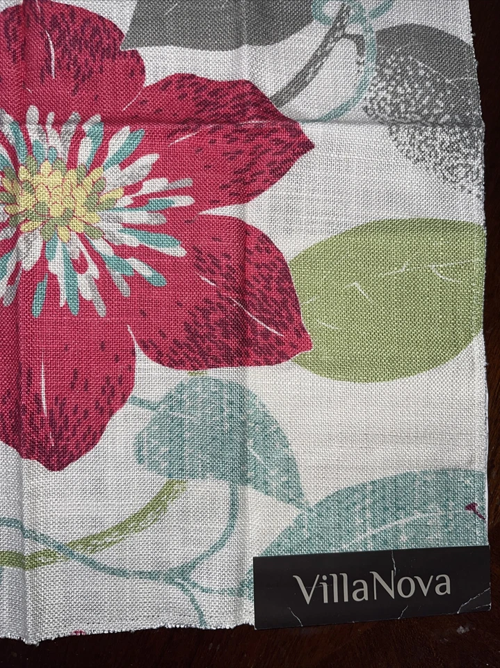Muestra de tapicería de tela Villa Nova By Romo remanente floral rosa verde corte almohada Foto 4 de 4