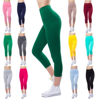 3/4 Leggins Hochbund Damen Capri-Leggings Baumwollmix 36-38-40-42-44