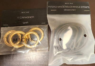 NEW - Miche - Brown Croc faux leather handles & 1'' round gold carabiners