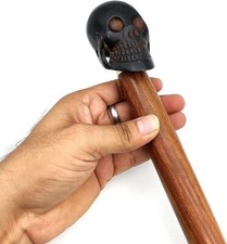 Black Antique Skull Head Handle Walking Stick Vintage Wooden Cane Christmas Gift