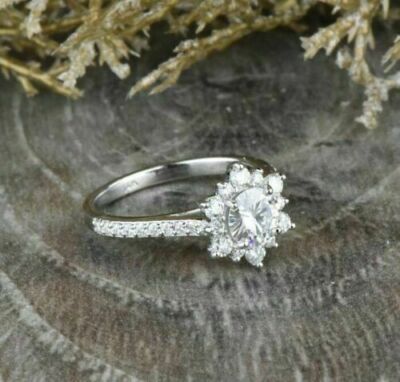Classic Halo Engagement Ring 2.Ct Round Moissanite Solid 14k White Gold Size 6.5
