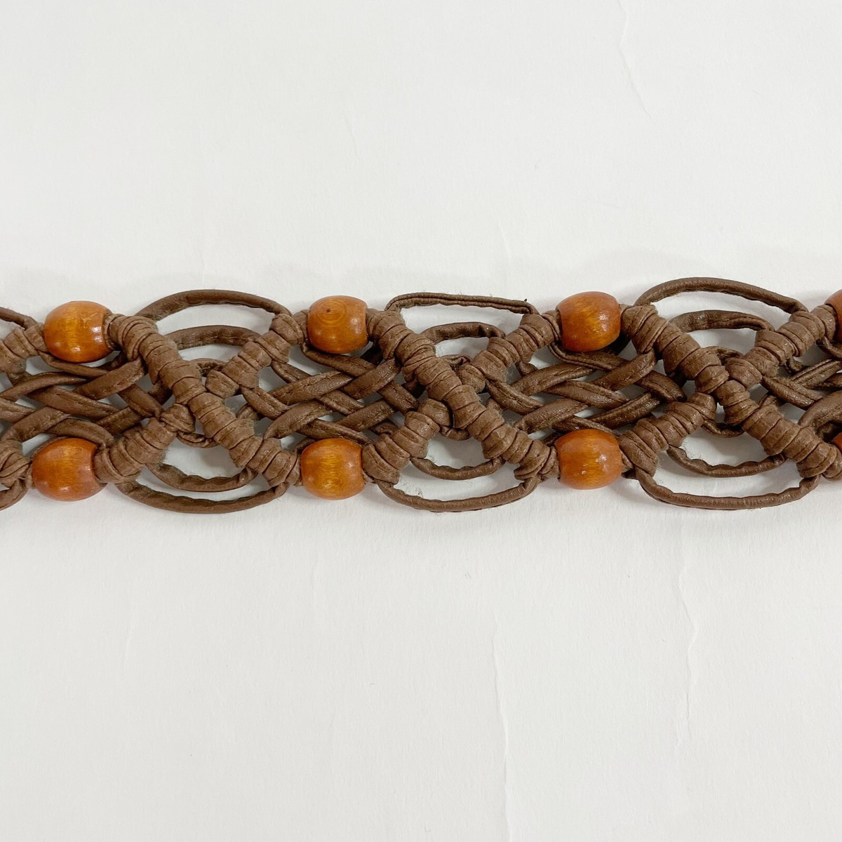 Vintage Look Macrame Woven Tie Belt Brown Beads Tassel  display picture 2