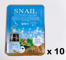 10pcs Malie SNAIL Face Mask Packs Sheet 25g Moisture Nourishing Korea Cosmetic